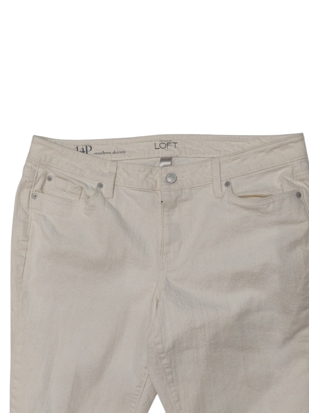 Ann Taylor Loft Light Beige Straight-Leg Jeans Modern Skinny 14 P - Picture 2 of 3